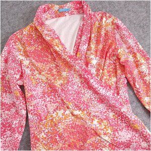 J MCLAUGHLIN Small Catalina Cloth Pink Abstract Print Long Sleeve Faux Wrap Top